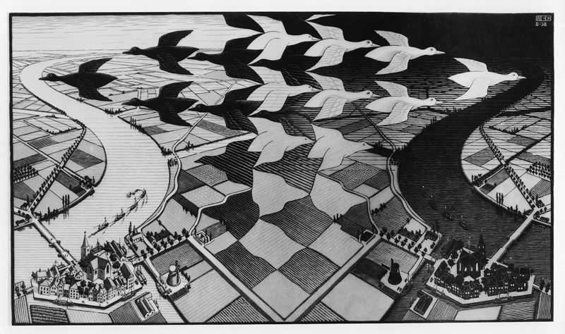 M.C. Escher, Day and Night